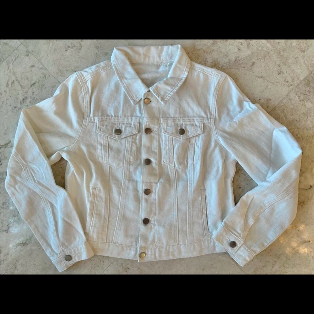 White Denim Jean Jacket Classic Button Up / Down Front Pockets - Picture 11 of 11